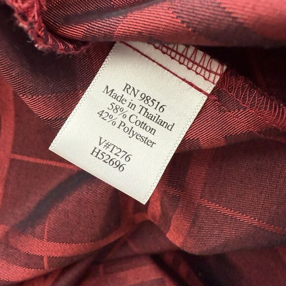 Coldwater Creek Red Zip Front Blouse PXL Plaid Collar Holiday Christmas Shiny - Picture 9 of 11
